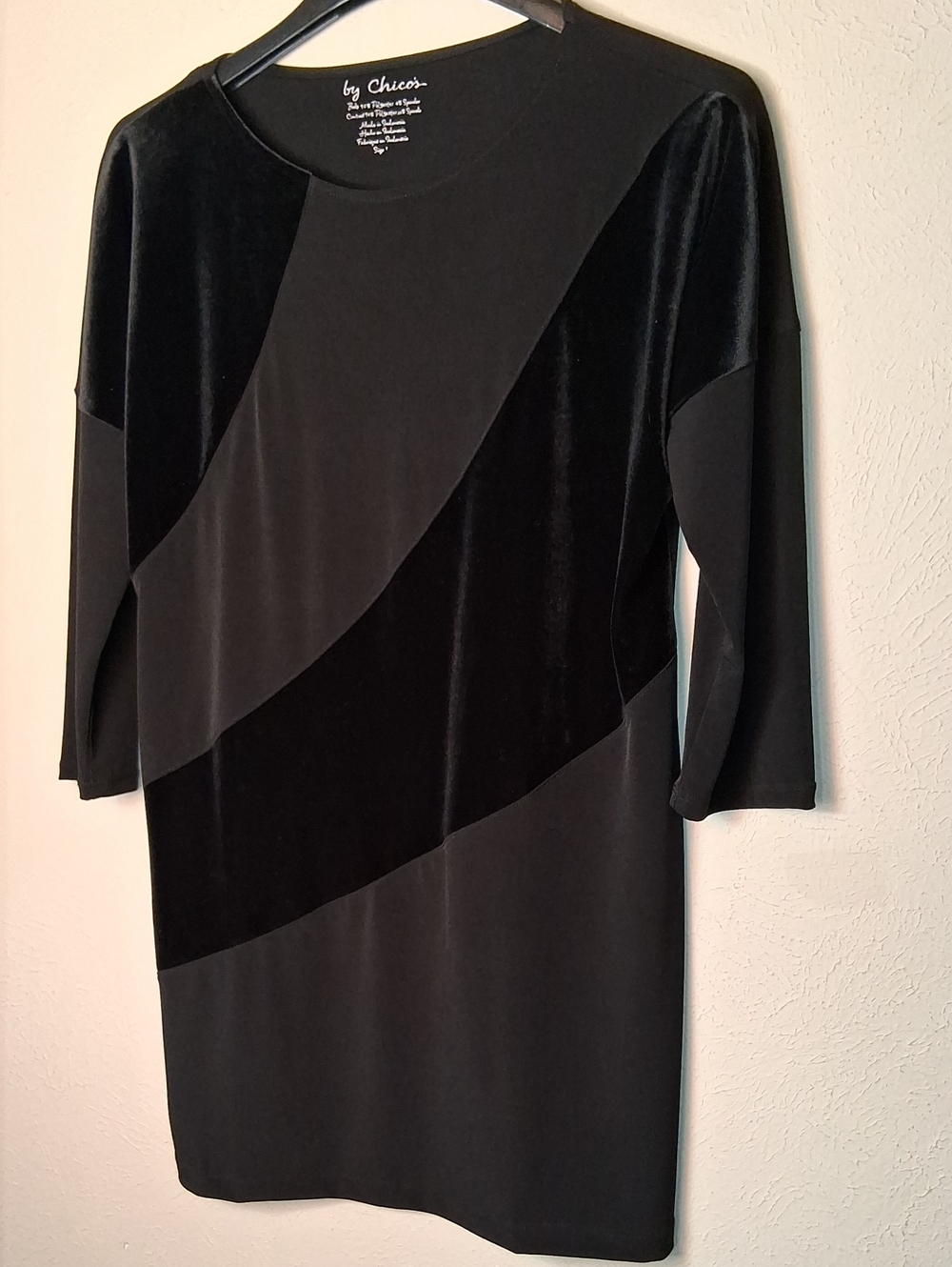 Chico's Black Velvet-swoop Long Sleeve Shift Dress